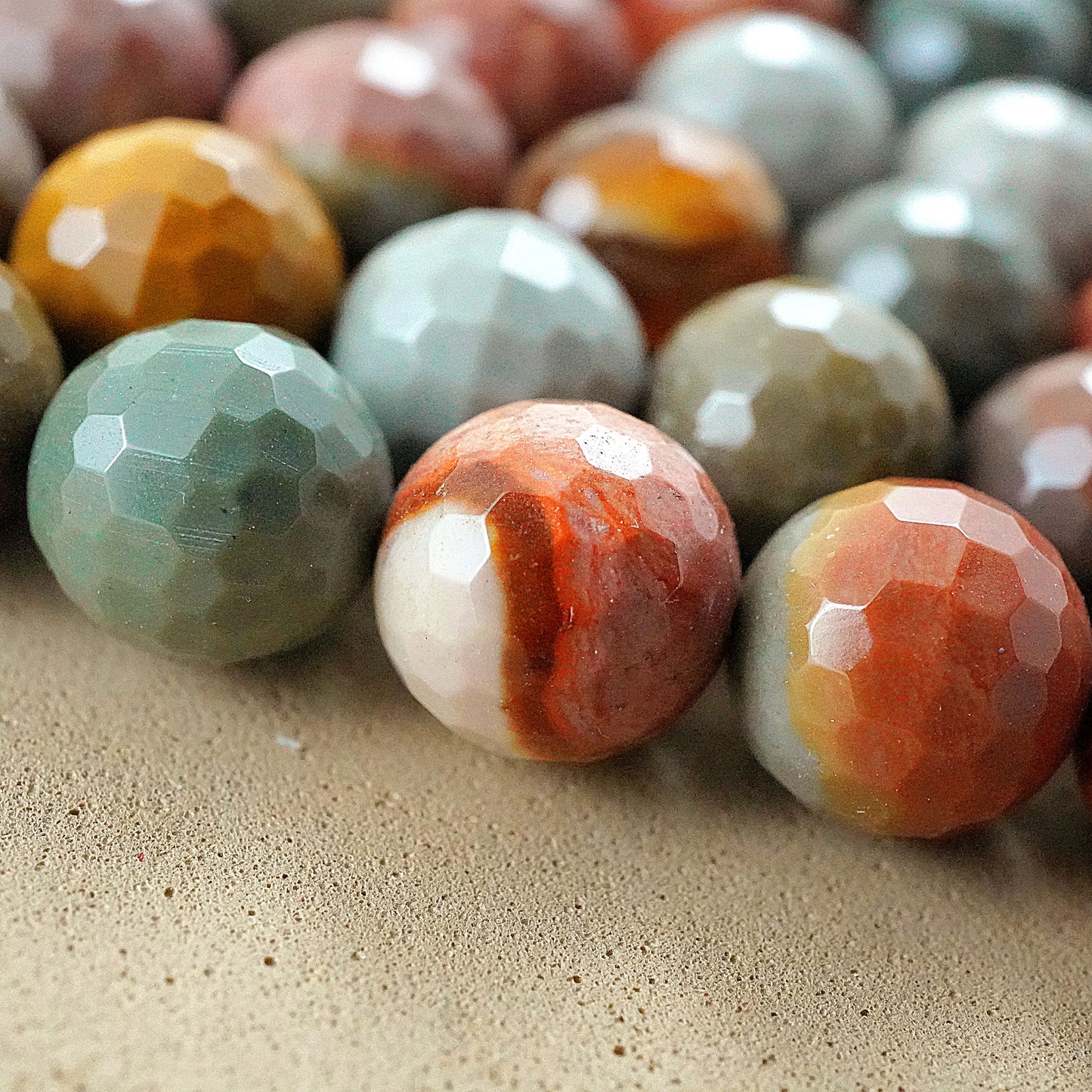 Polychrome Jasper (Round)(Faceted)(6mm)(8mm)(10mm)(16"Strand)