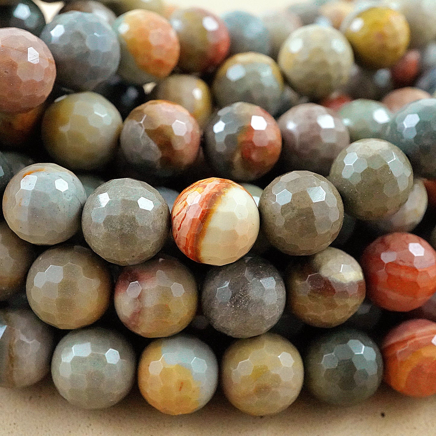 Polychrome Jasper (Round)(Faceted)(6mm)(8mm)(10mm)(16"Strand)
