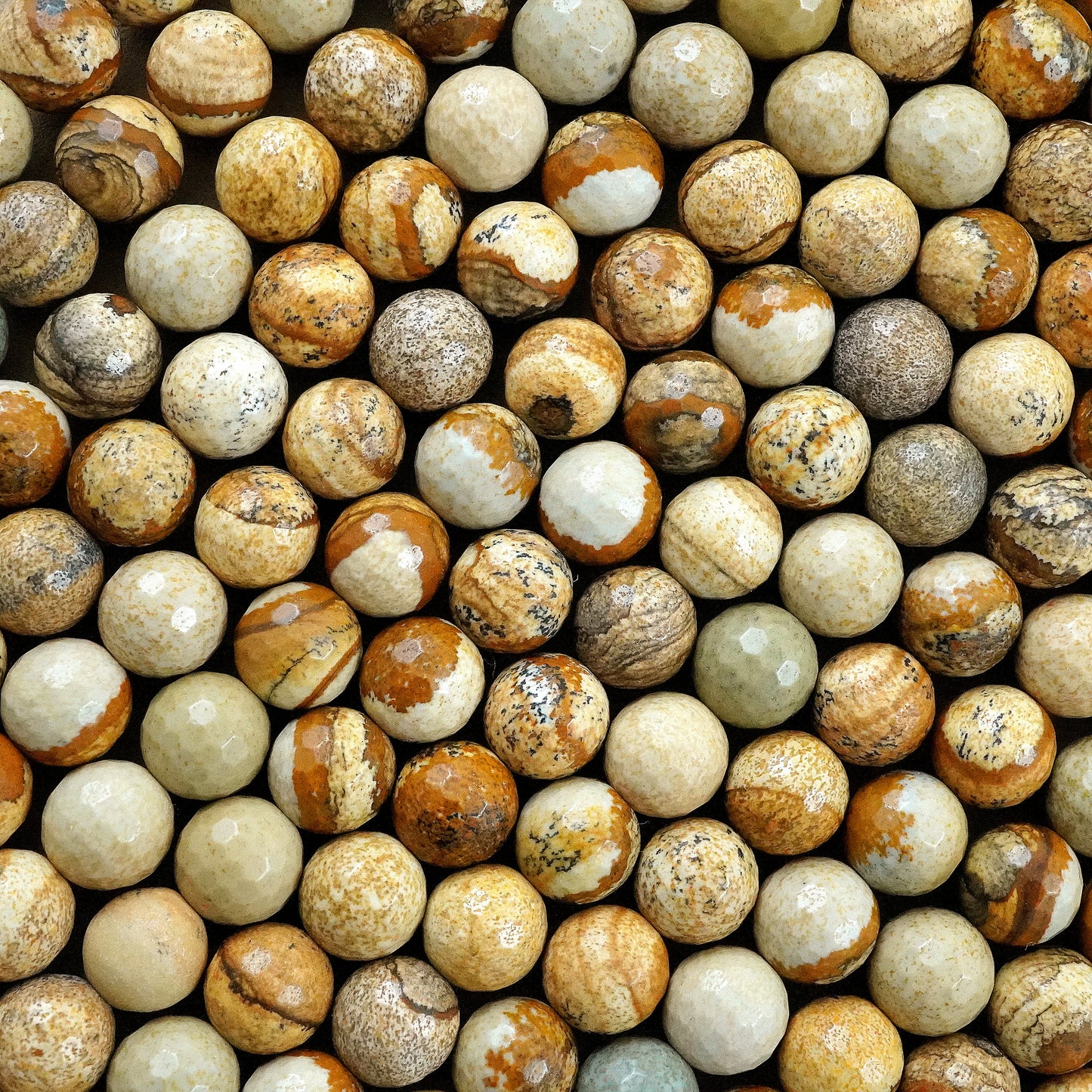Picture Jasper (Round)(Faceted)(4mm)(6mm)(8mm)(10mm)(12mm)(16"Strand)