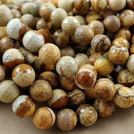 Picture Jasper (Round)(Faceted)(4mm)(6mm)(8mm)(10mm)(12mm)(16"Strand)