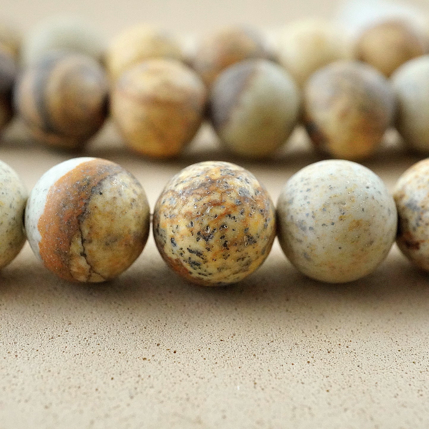 Picture Jasper (Round)(Matte)(4mm)(6mm)(8mm)(10mm)(12mm)(16"Strand)