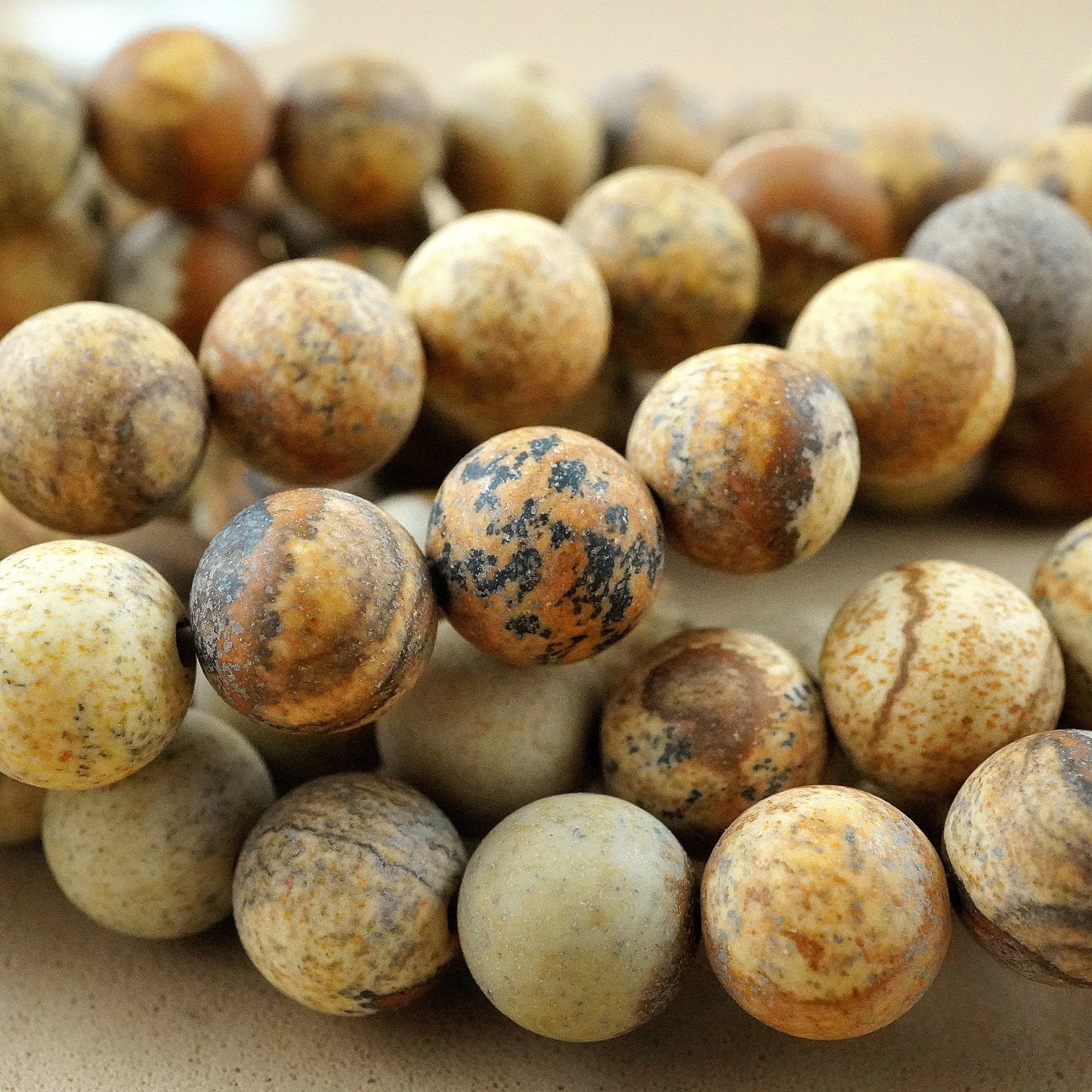 Picture Jasper (Round)(Matte)(4mm)(6mm)(8mm)(10mm)(12mm)(16"Strand)