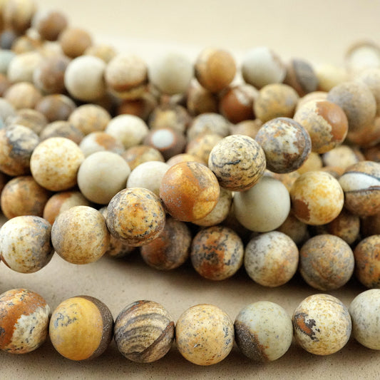 Picture Jasper (Round)(Matte)(4mm)(6mm)(8mm)(10mm)(12mm)(16"Strand)