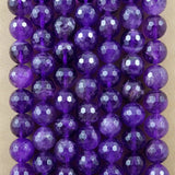 Amethyst (Round)(Faceted)(4mm)(6mm)(8mm)(10mm)(16"Strand)