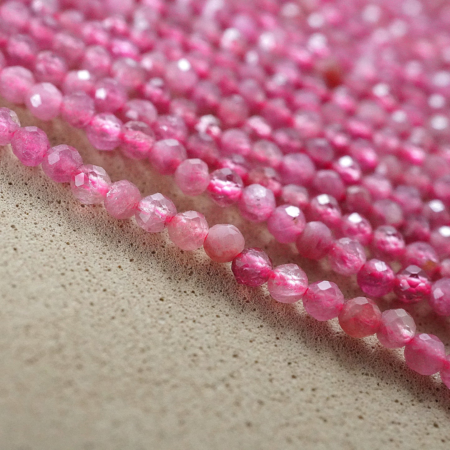 Pink Tourmaline (Round)(Micro)(Faceted)(2mm)(15"Strand)