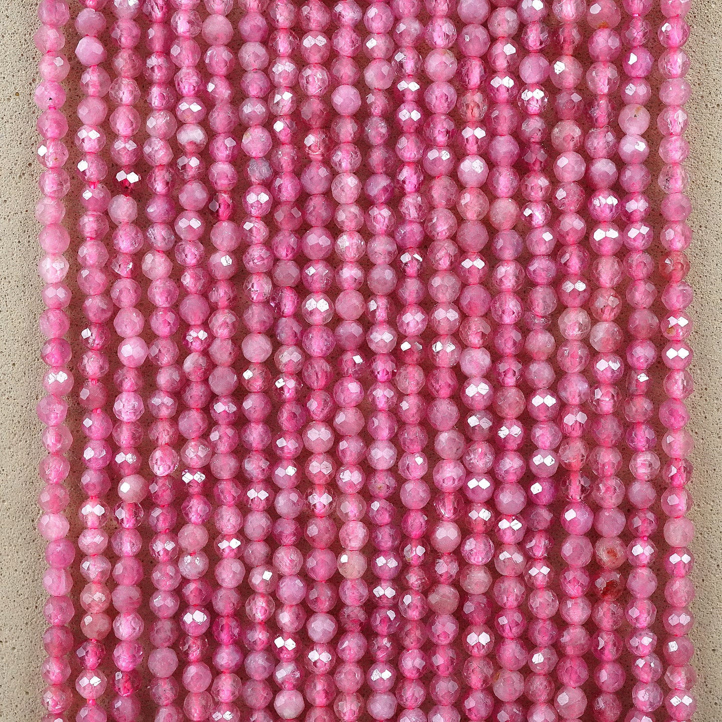 Pink Tourmaline (Round)(Micro)(Faceted)(2mm)(15"Strand)