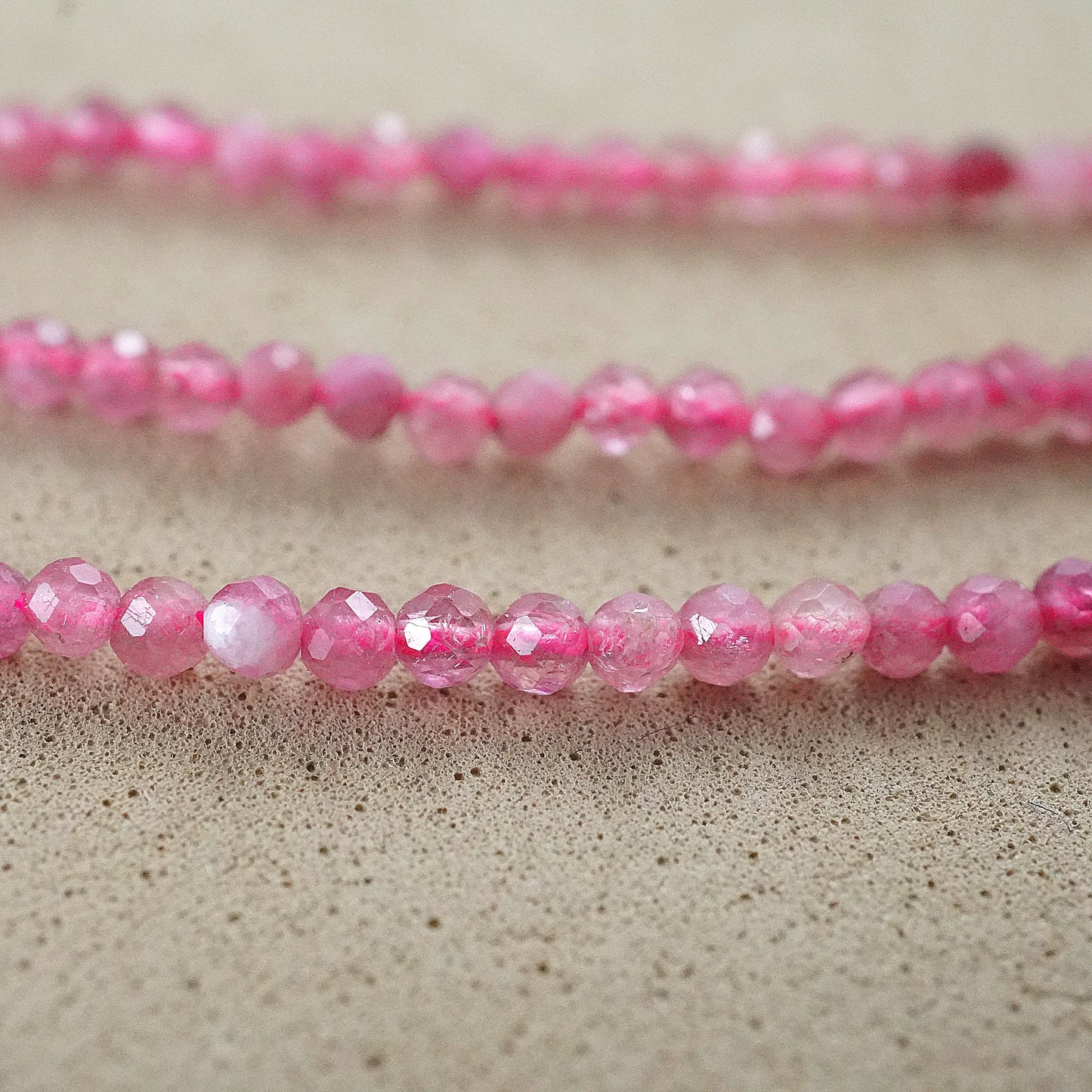 Pink Tourmaline (Round)(Micro)(Faceted)(2mm)(15"Strand)