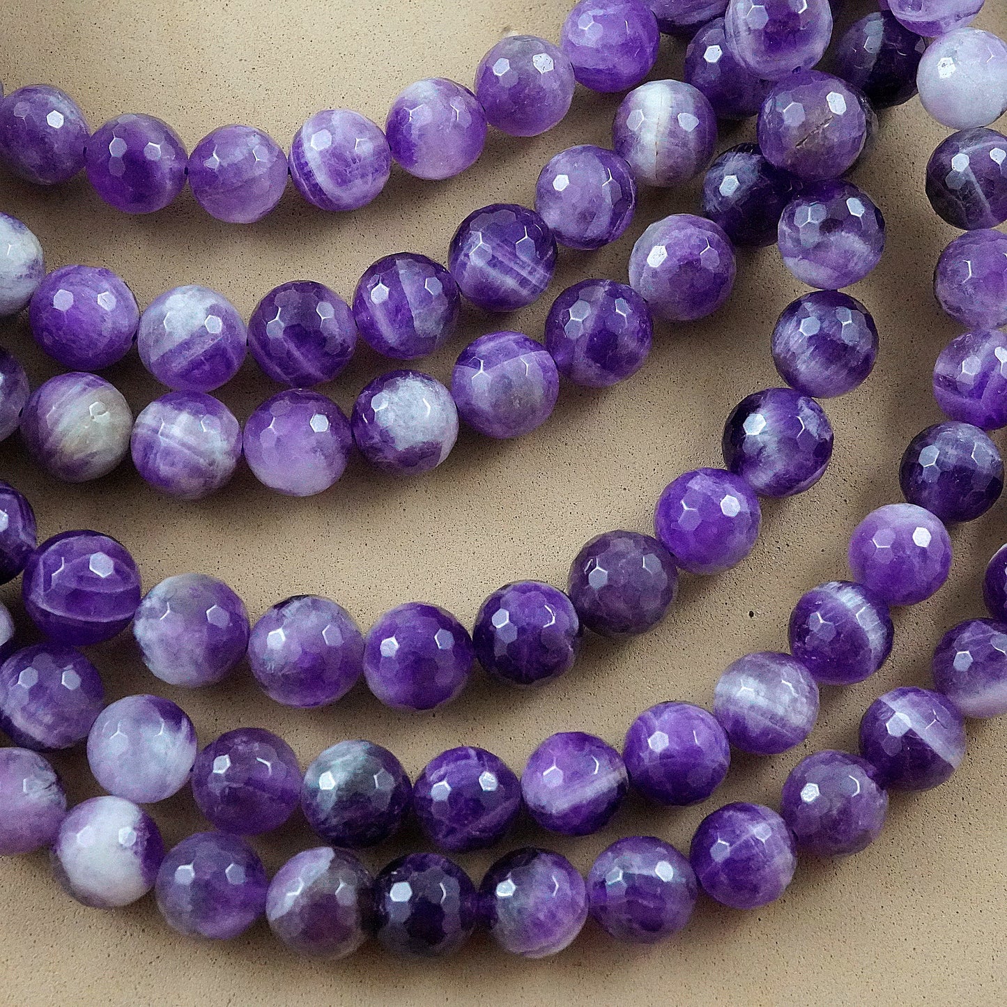 Chevron Amethyst (Round)(Faceted)(4mm)(6mm)(8mm) (10mm)(12mm)(16"Strand)