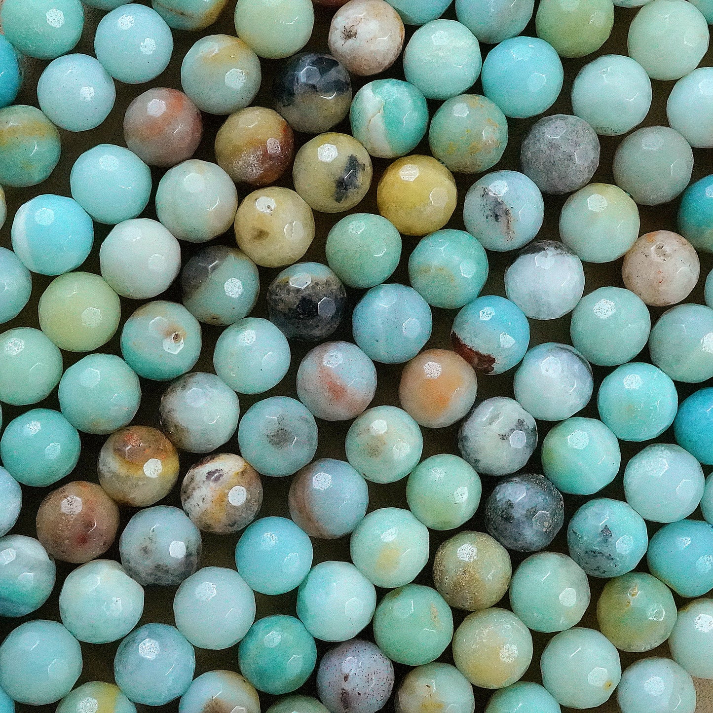 Black Gold Amazonite (Round)(Faceted)(4mm)(6mm)(8mm)(10mm)(12mm)(16"Strand)