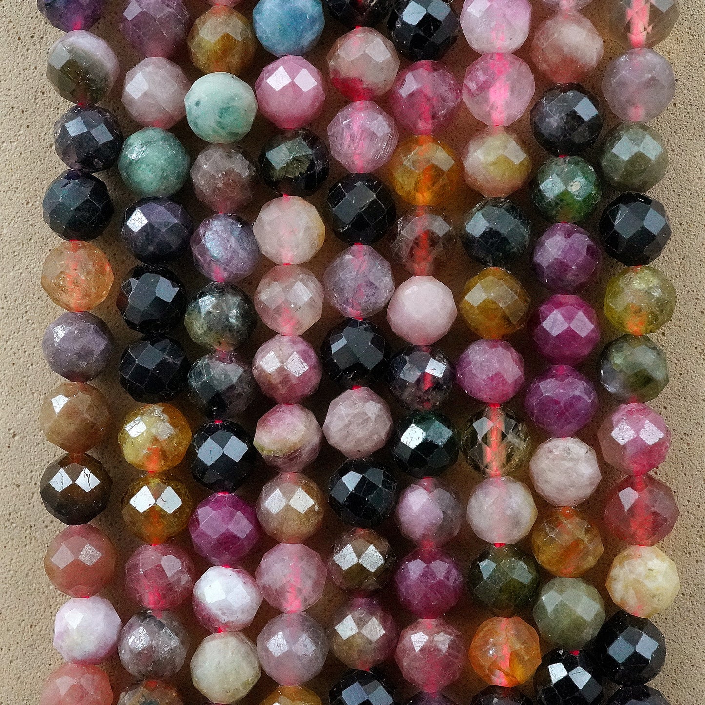 Watermelon Tourmaline (Round)(Micro)(Faceted)(4mm)(15.5"Strand)