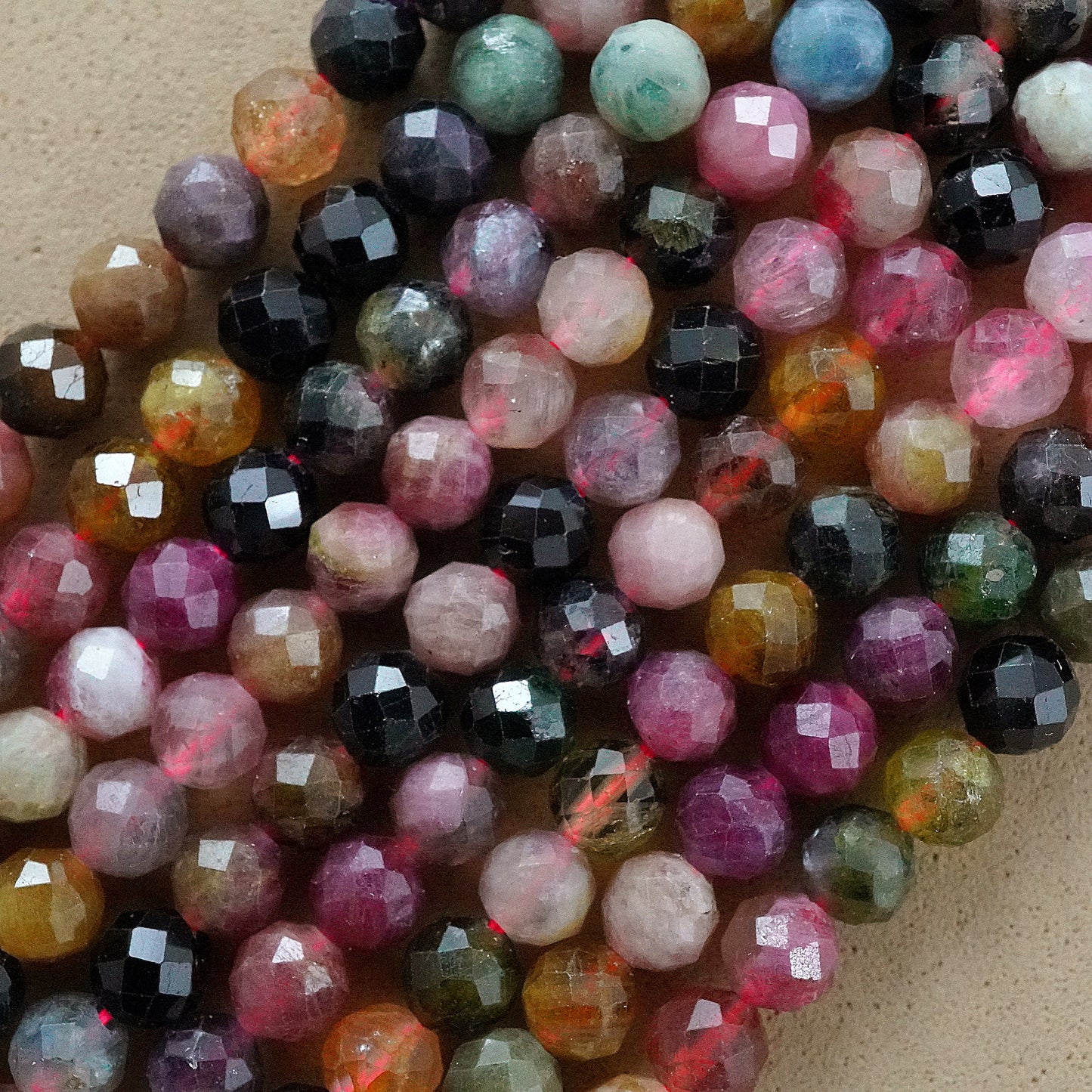 Watermelon Tourmaline (Round)(Micro)(Faceted)(4mm)(15.5"Strand)