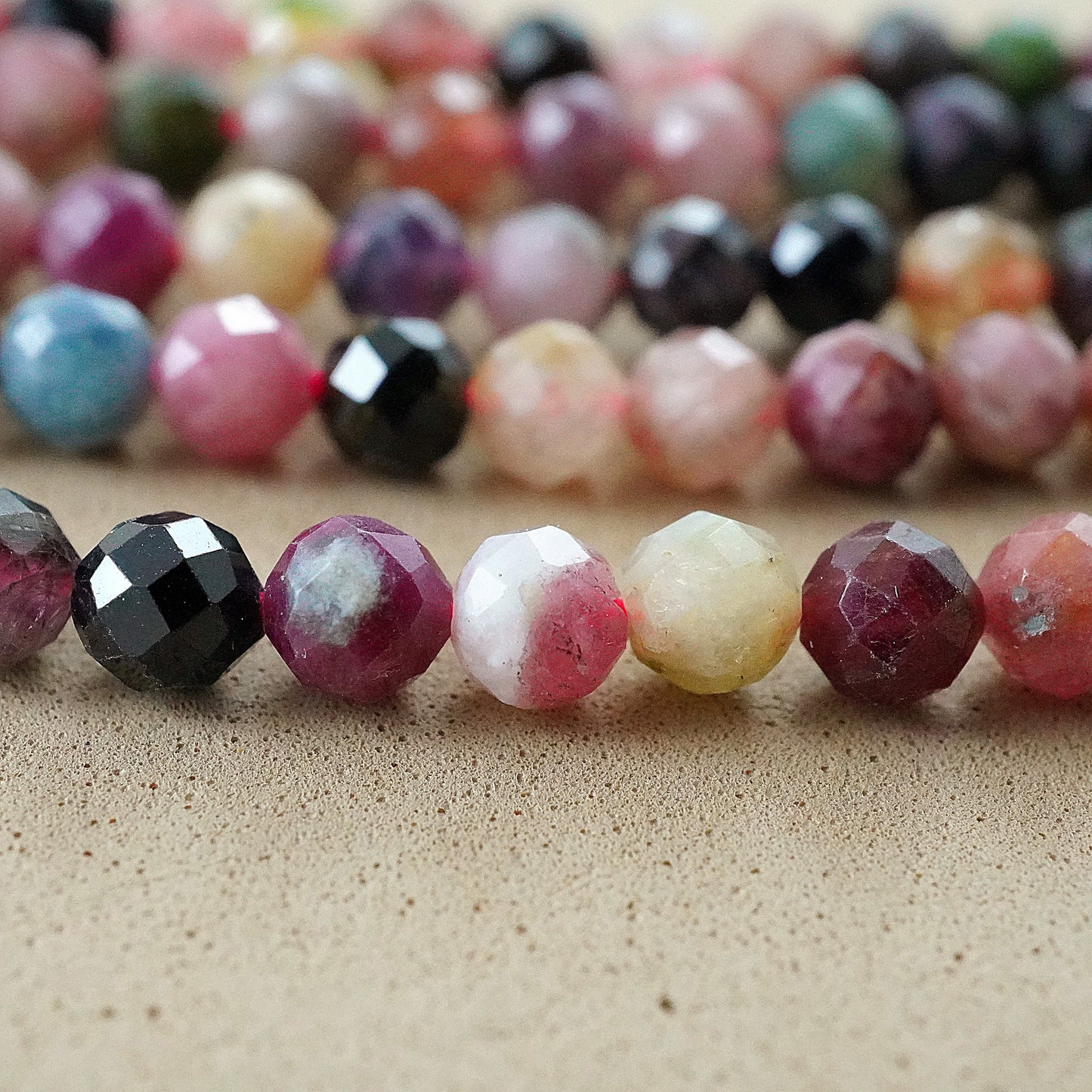 Watermelon Tourmaline (Round)(Micro)(Faceted)(4mm)(15.5"Strand)