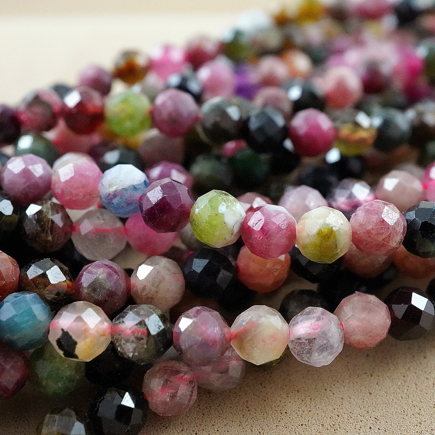 Watermelon Tourmaline (Round)(Micro)(Faceted)(4mm)(15.5"Strand)