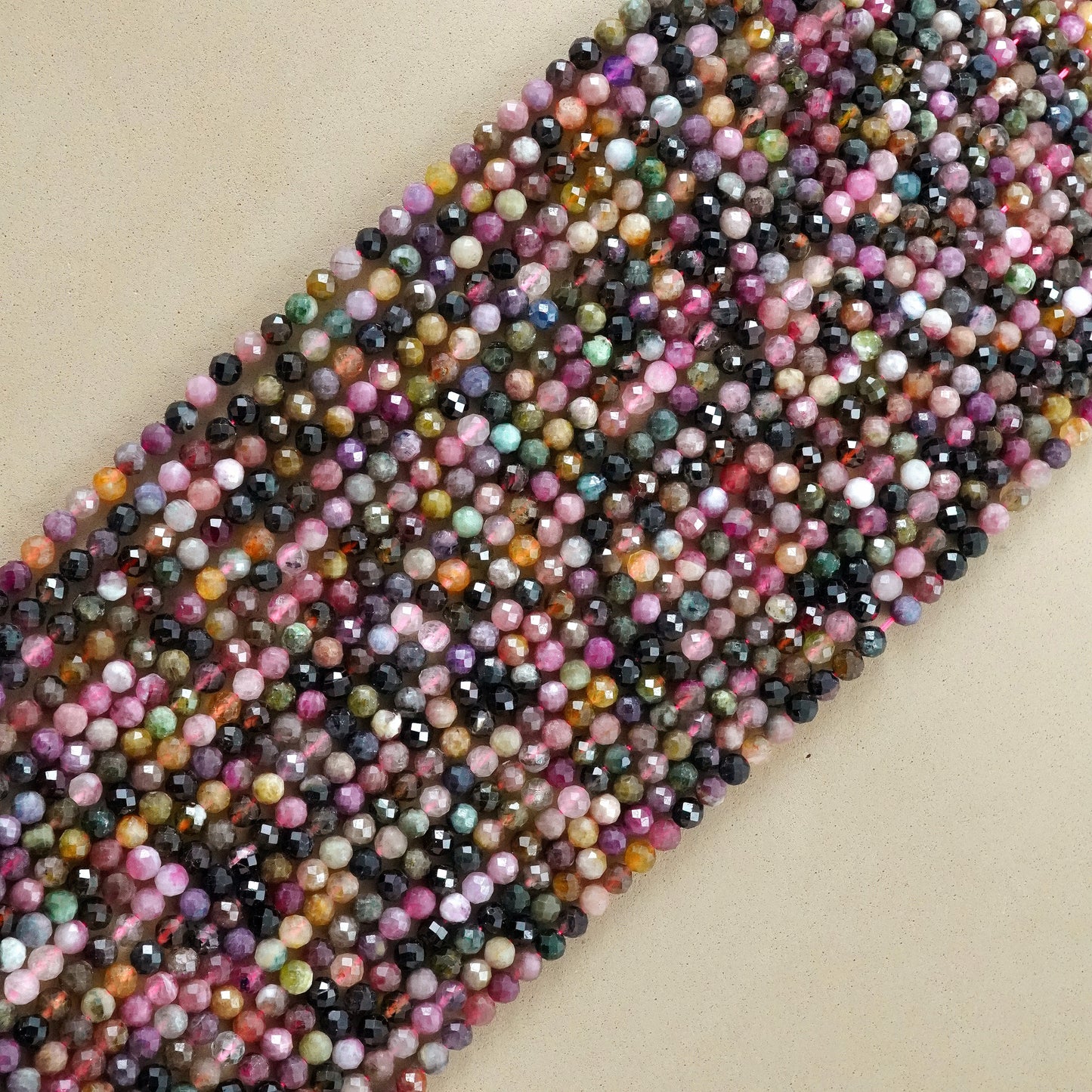 Watermelon Tourmaline (Round)(Micro)(Faceted)(4mm)(15.5"Strand)