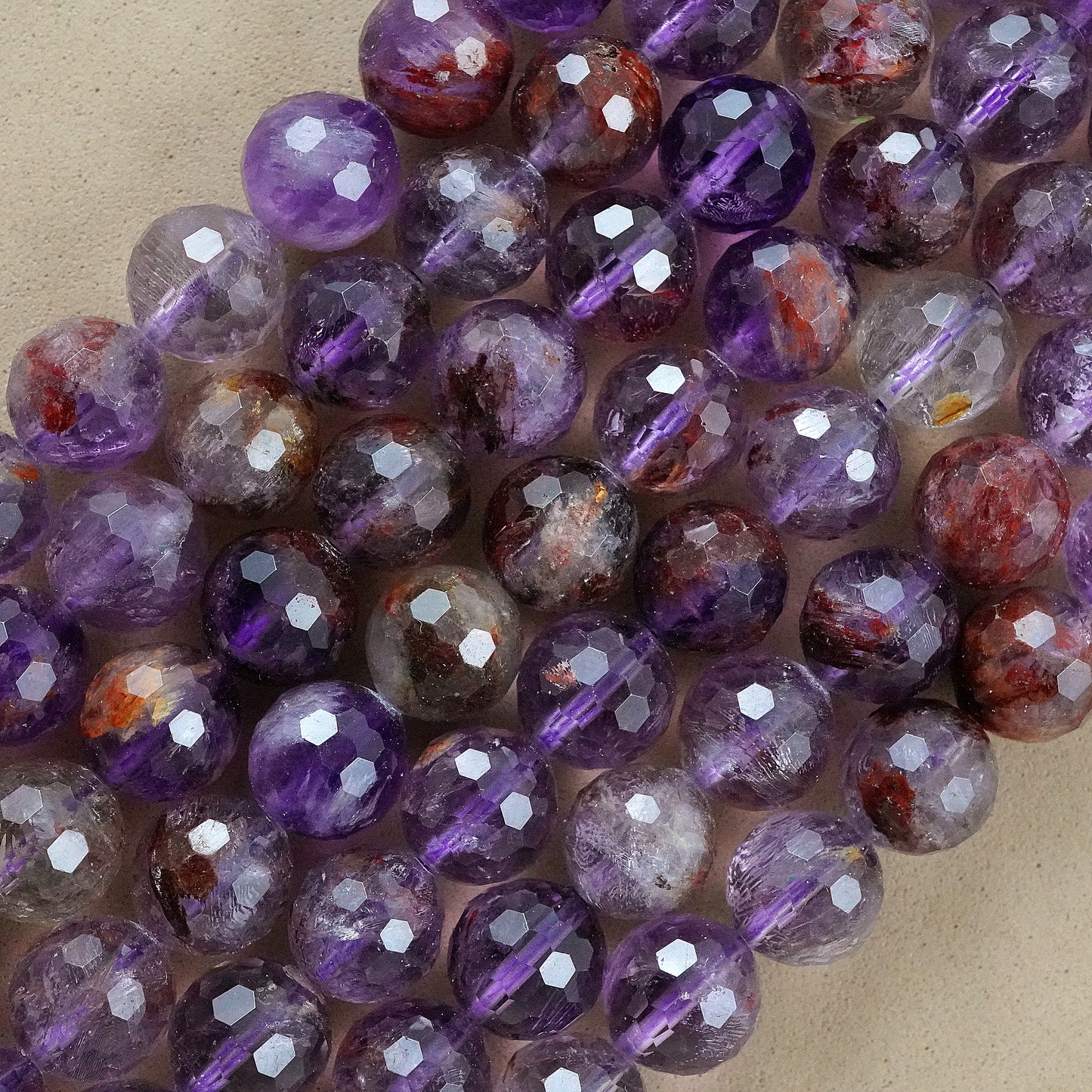 Super 7 (Round)(Faceted)(6mm)(8mm)(10mm)(16"Strand)