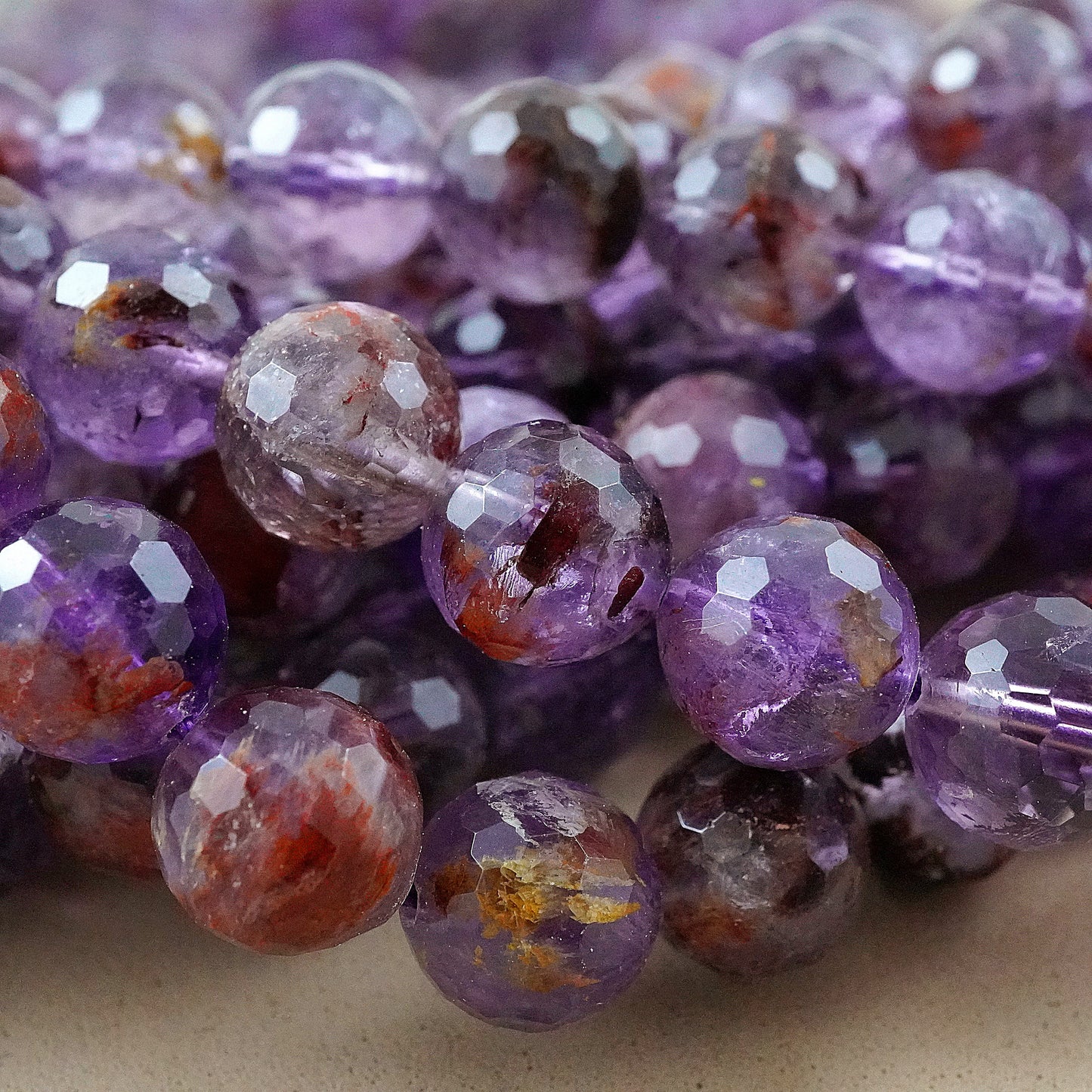 Super 7 (Round)(Faceted)(6mm)(8mm)(10mm)(16"Strand)