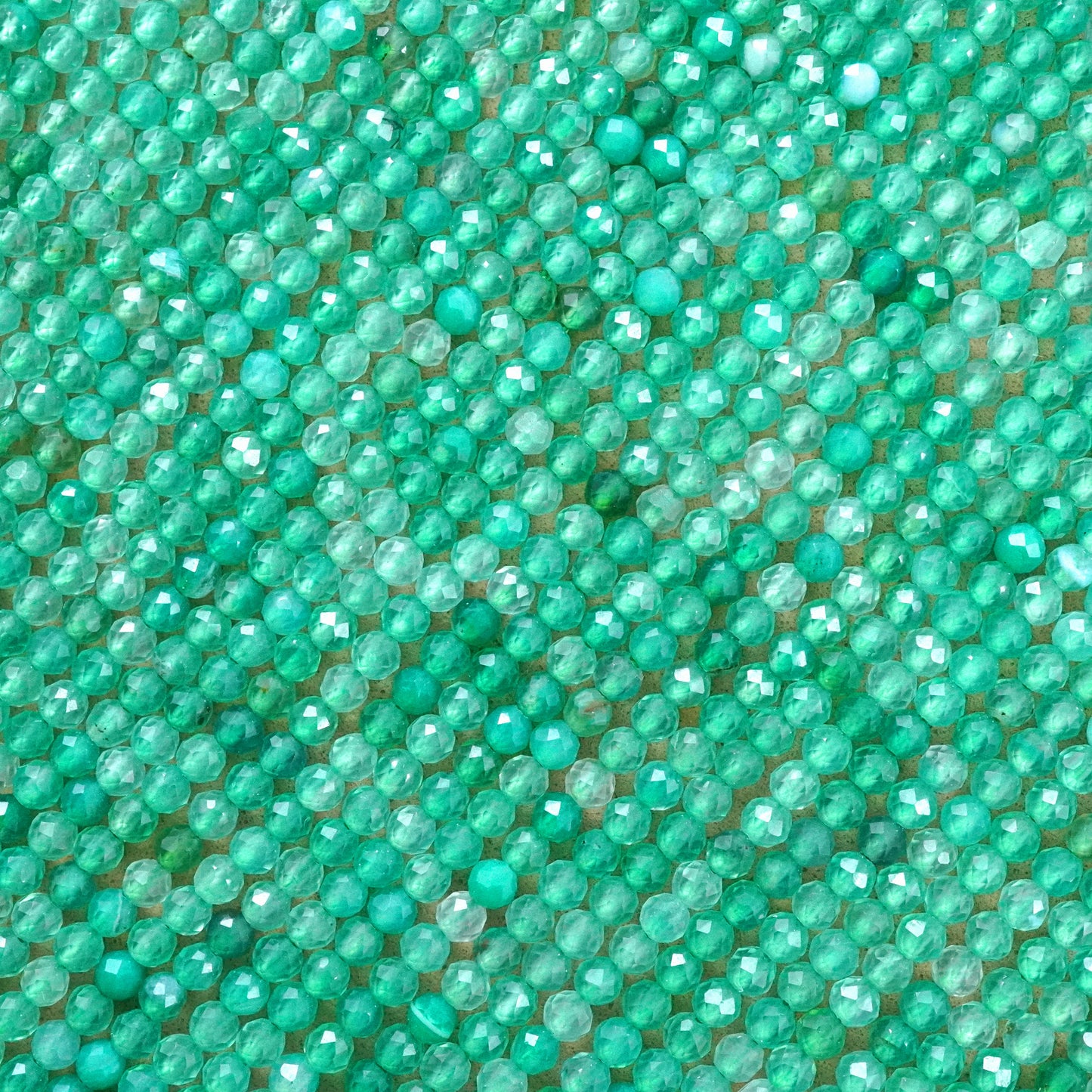 Green Agate (Round)(Micro)(Faceted)(Dyed)(2mm)(15"Strand)