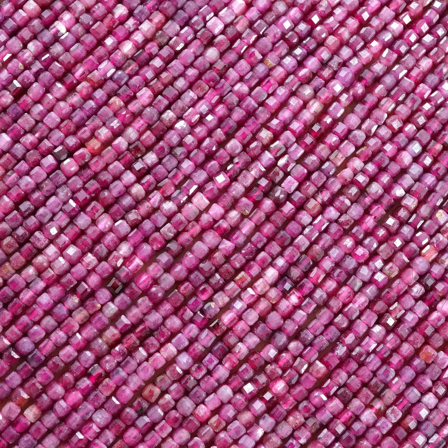 Pink Tourmaline (Cube)(Faceted)(2x2mm)(15"Strand)