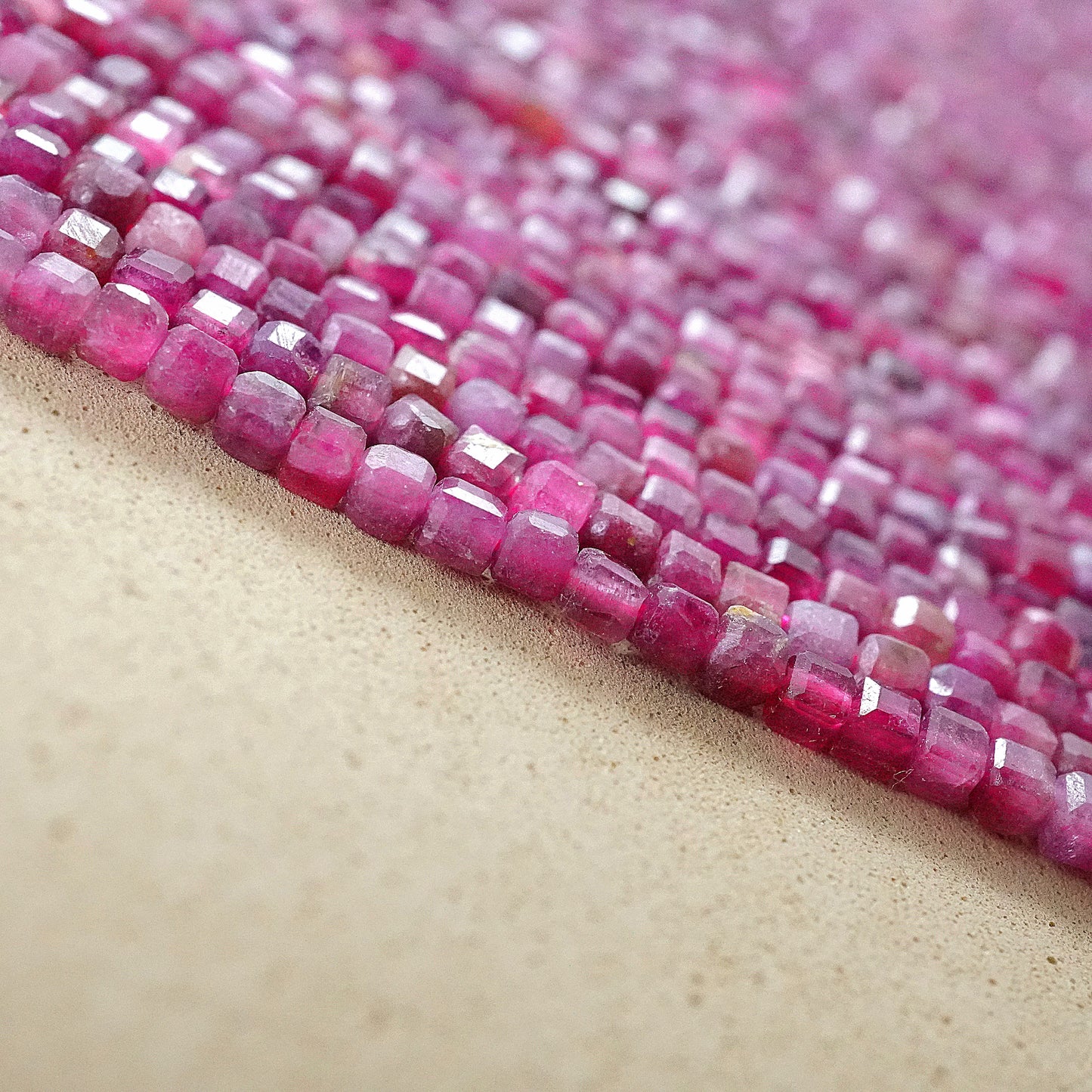 Pink Tourmaline (Cube)(Faceted)(2x2mm)(15"Strand)