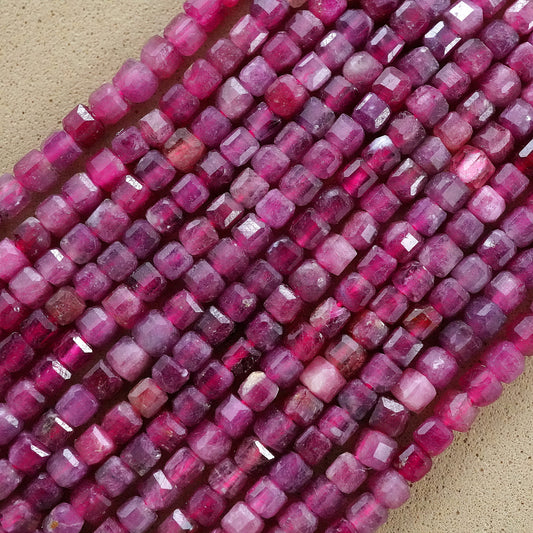 Pink Tourmaline (Cube)(Faceted)(2x2mm)(15"Strand)