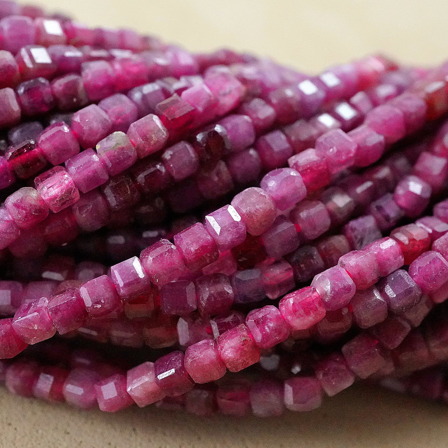 Pink Tourmaline (Cube)(Faceted)(2x2mm)(15"Strand)