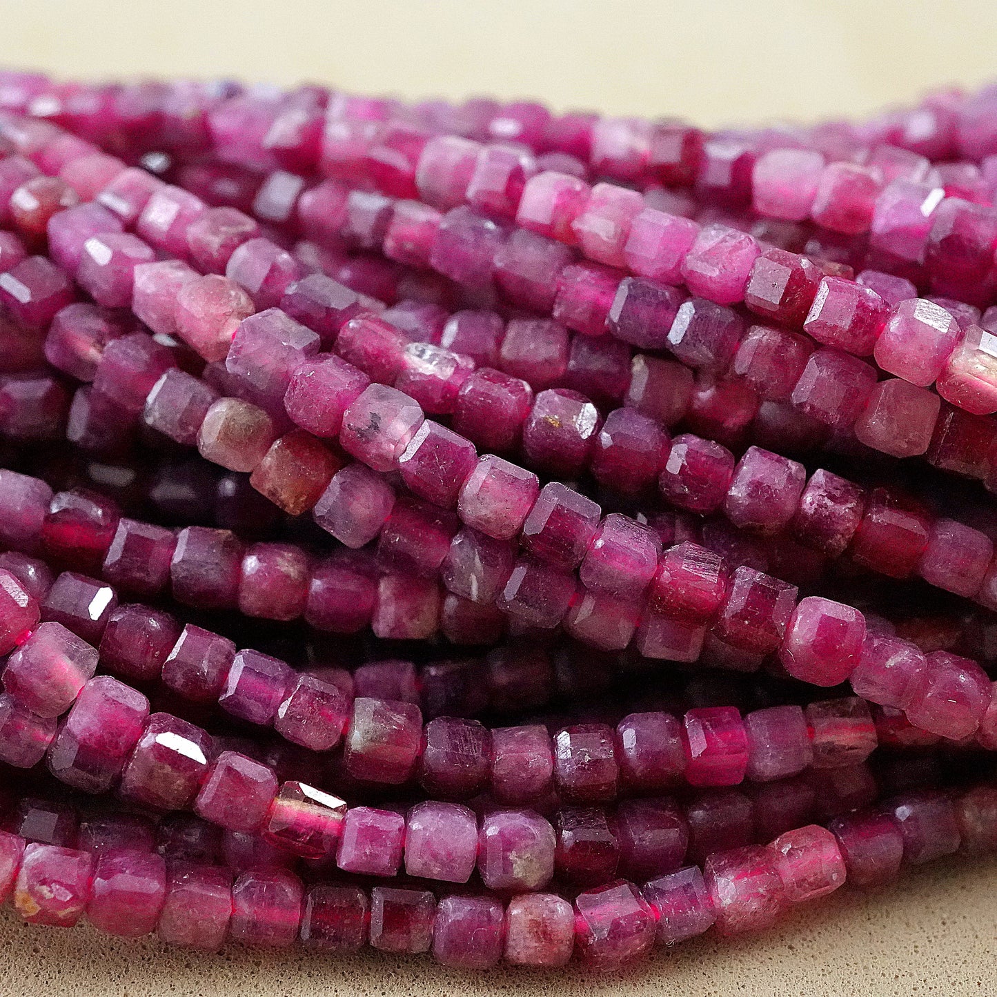 Pink Tourmaline (Cube)(Faceted)(2x2mm)(15"Strand)