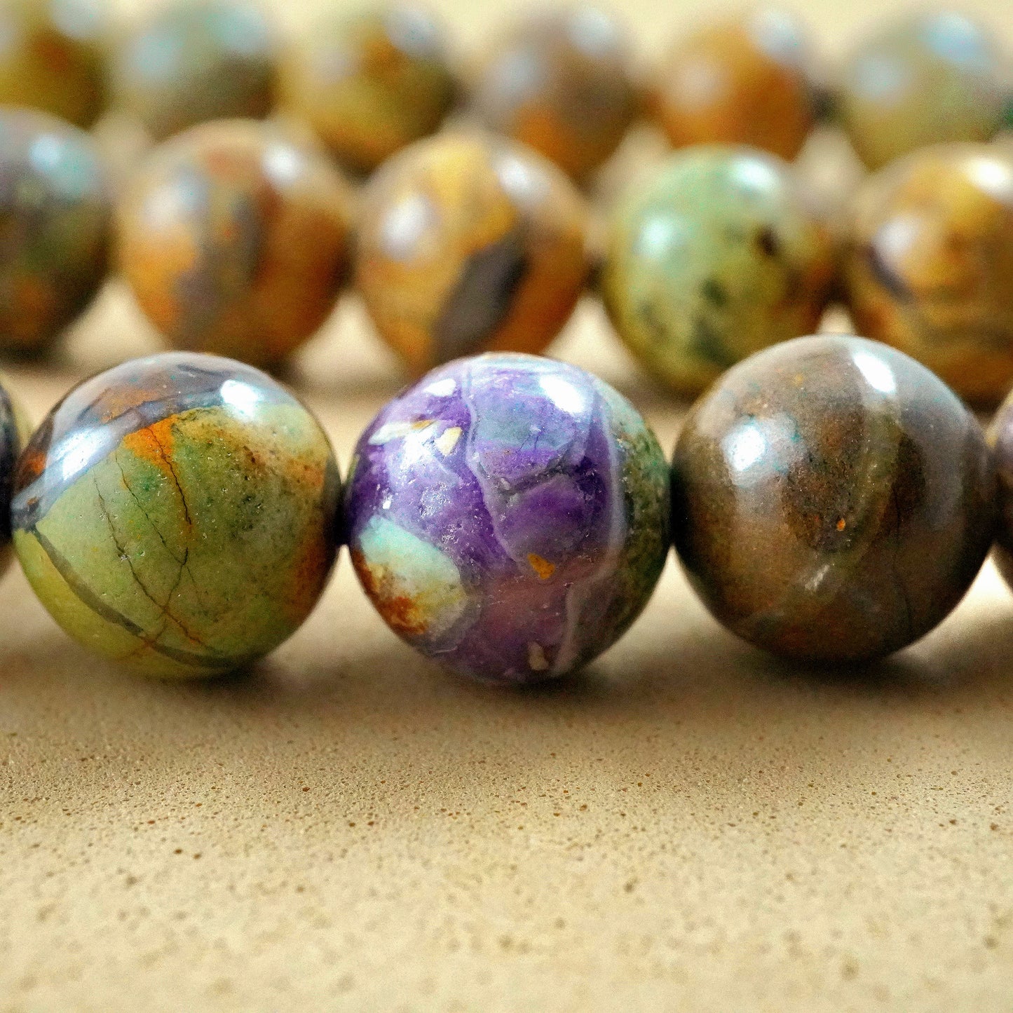 Purple Brecciated Jasper (Round)(Smooth)(6mm)(8mm)(10mm)(15"Strand)