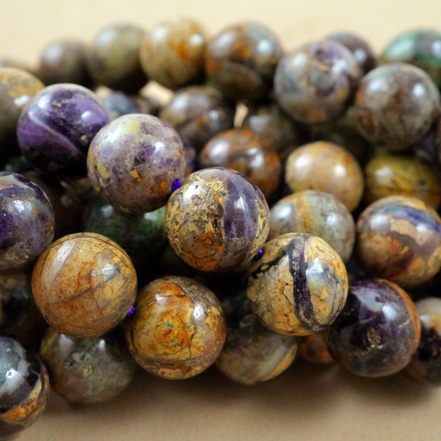 Purple Brecciated Jasper (Round)(Smooth)(6mm)(8mm)(10mm)(15"Strand)
