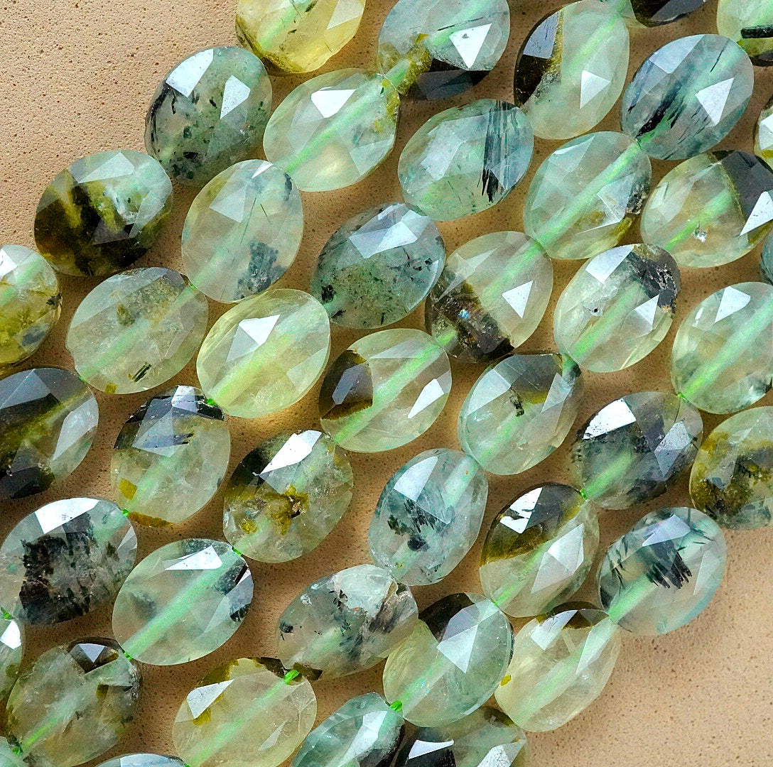 100% Natural Prehnite Oval Shape Beads, on sale Green Prehnite Gemstone Beads For Jewelry Making 8x6mm-10x6mm, Natural Prehnite Faceted Oval Beads