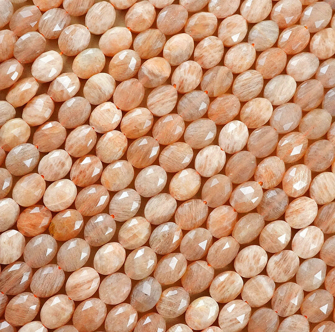 Peach Moonstone (Oval)(Faceted)(8x10mm)(15"Strand)