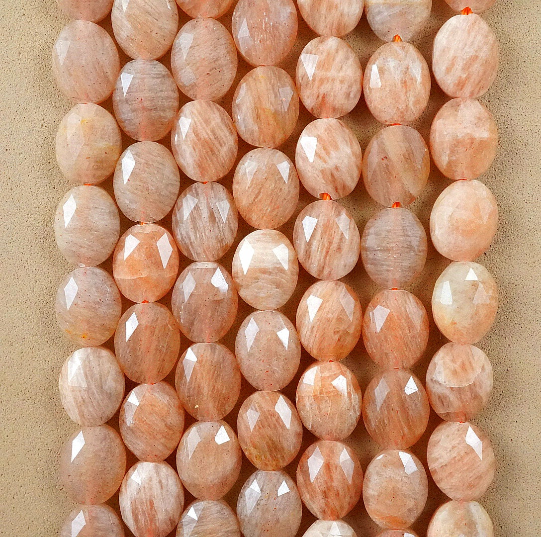 Peach Moonstone (Oval)(Faceted)(8x10mm)(15"Strand)