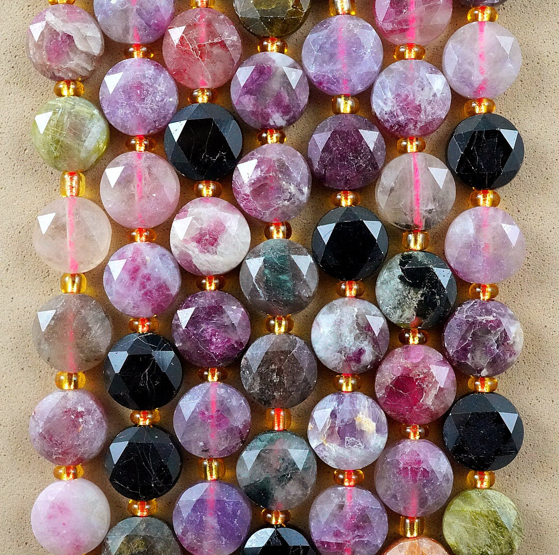 Watermelon Tourmaline (Coin)(Micro)(Faceted)(8×4mm)(15"Strand)