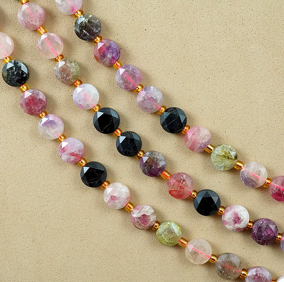 Watermelon Tourmaline (Coin)(Micro)(Faceted)(8×4mm)(15"Strand)