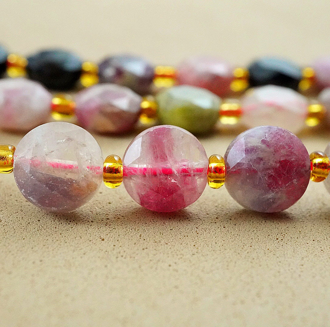 Watermelon Tourmaline (Coin)(Micro)(Faceted)(8×4mm)(15"Strand)
