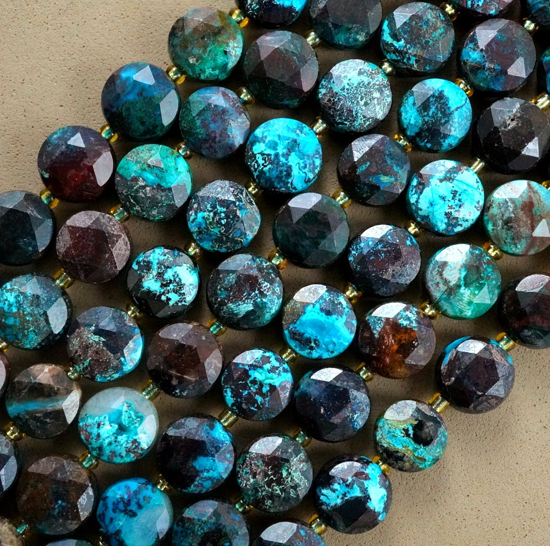 Shattuckite (Coin)(Micro)(Faceted)(8×4mm)(15"Strand)