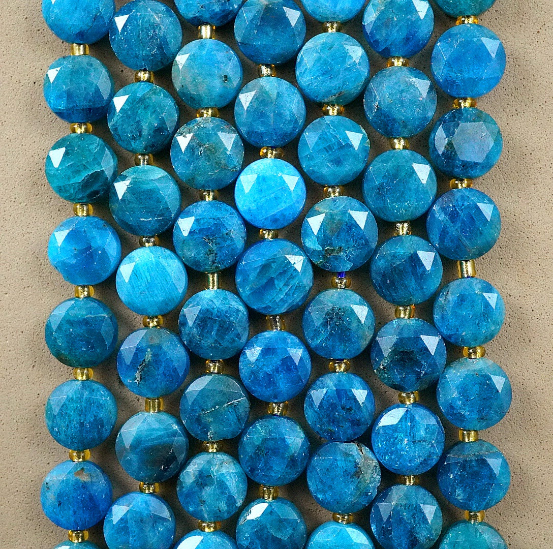 Blue Apatite (Coin)(Micro)(Faceted)(8×4mm)(15"Strand)