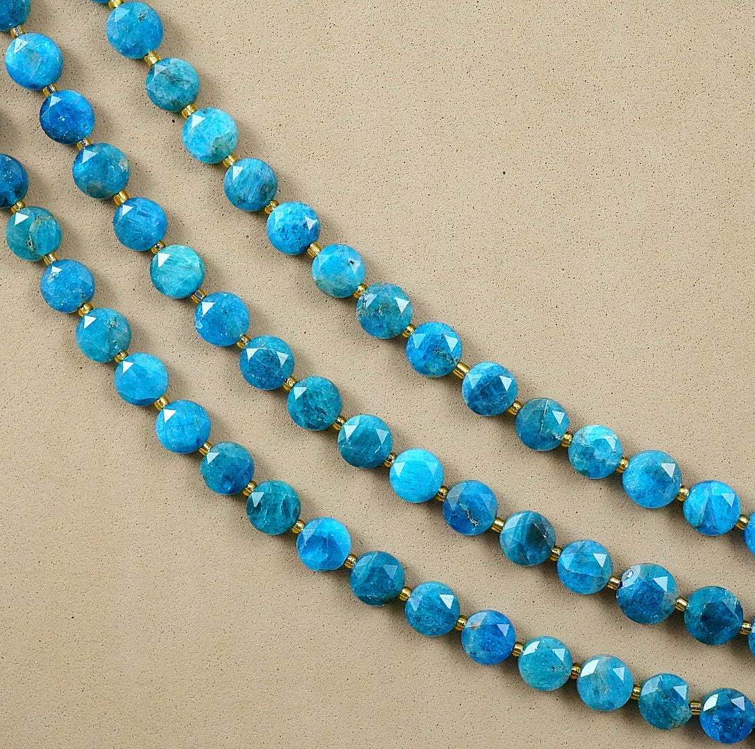 Blue Apatite (Coin)(Micro)(Faceted)(8×4mm)(15"Strand)