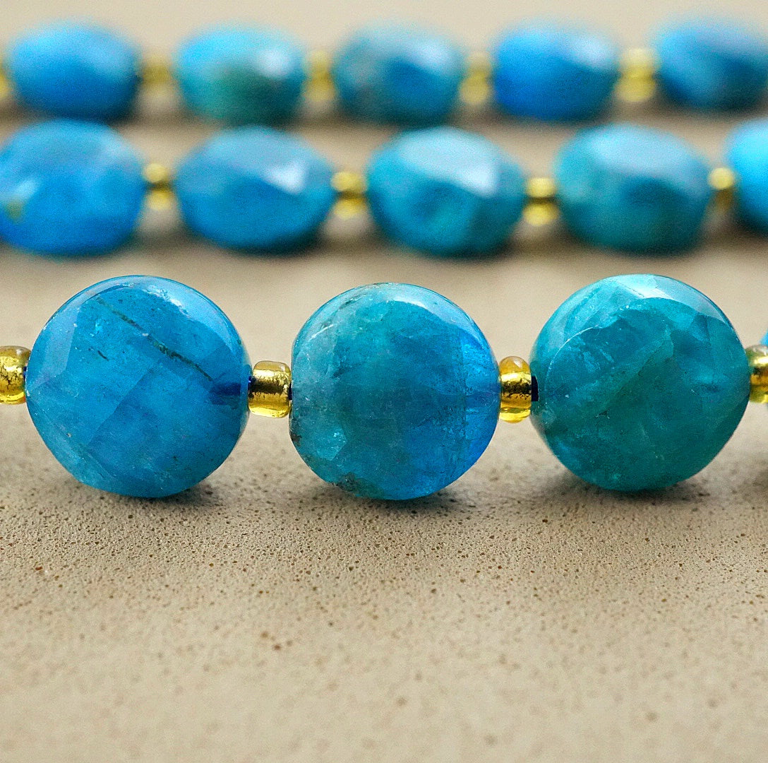 Blue Apatite (Coin)(Micro)(Faceted)(8×4mm)(15"Strand)
