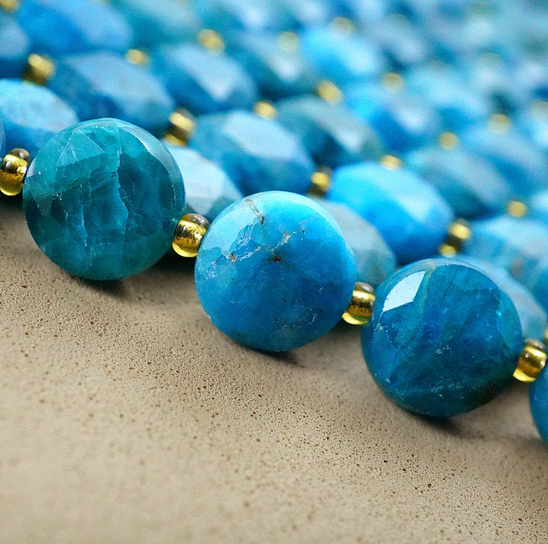 Blue Apatite (Coin)(Micro)(Faceted)(8×4mm)(15"Strand)