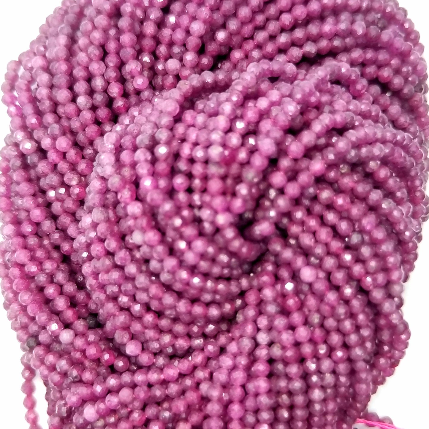Ruby (Round)(Micro)(Faceted)(3mm)(4mm)(15.5"Strand)