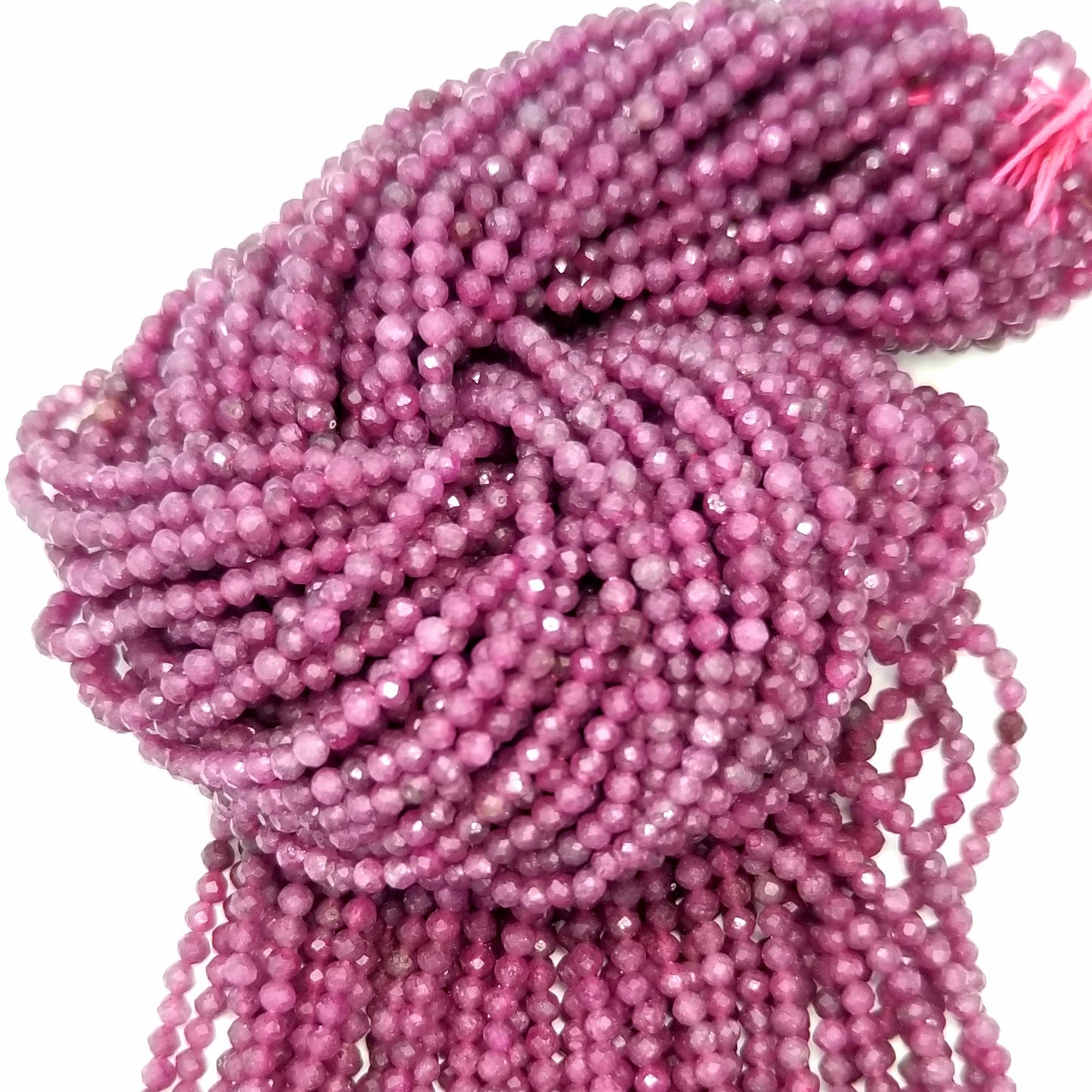 Ruby (Round)(Micro)(Faceted)(3mm)(4mm)(15.5"Strand)