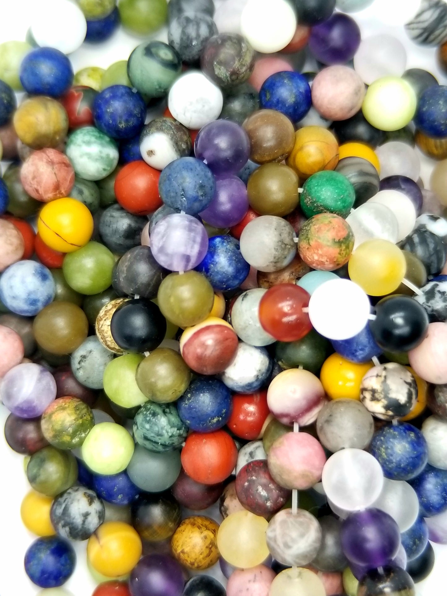 Mix Gem Stones (Round)(Matte)(4mm)(6mm)(8mm)(10mm)(16"Strand)