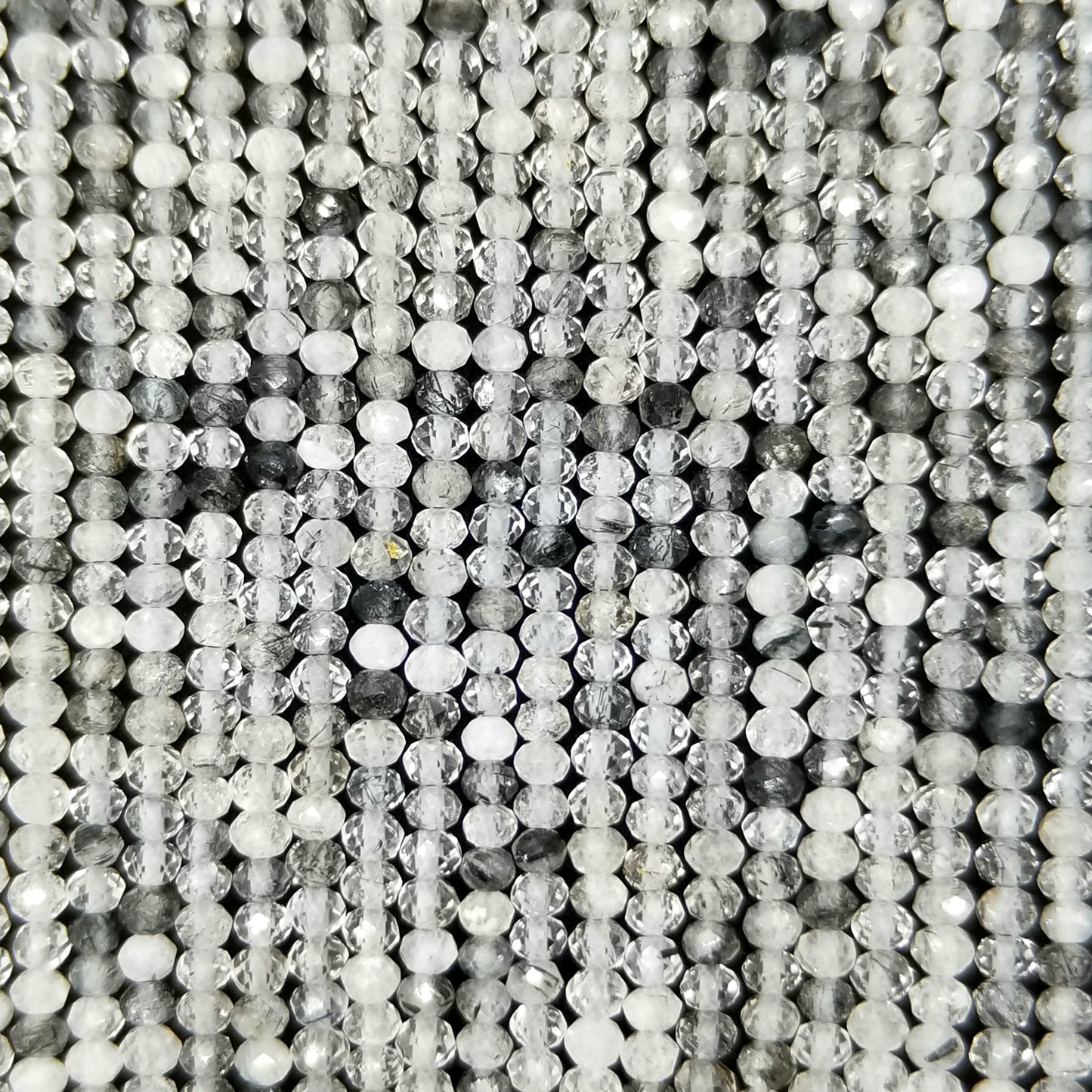 Black Tourmalated Quartz (Rondelle)(Micro)(Faceted)(4x3mm)(15.5" Strand)