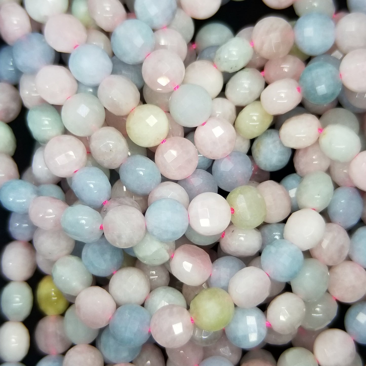 Aquamarine/Morganite Mix(Coin)(Faceted)(8x6mm)(16"Strand)
