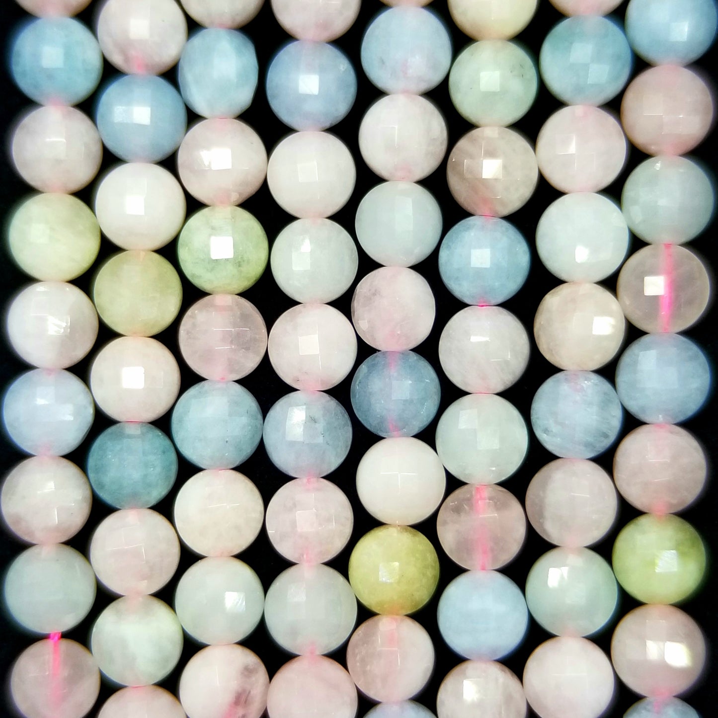 Aquamarine/Morganite Mix(Coin)(Faceted)(8x6mm)(16"Strand)