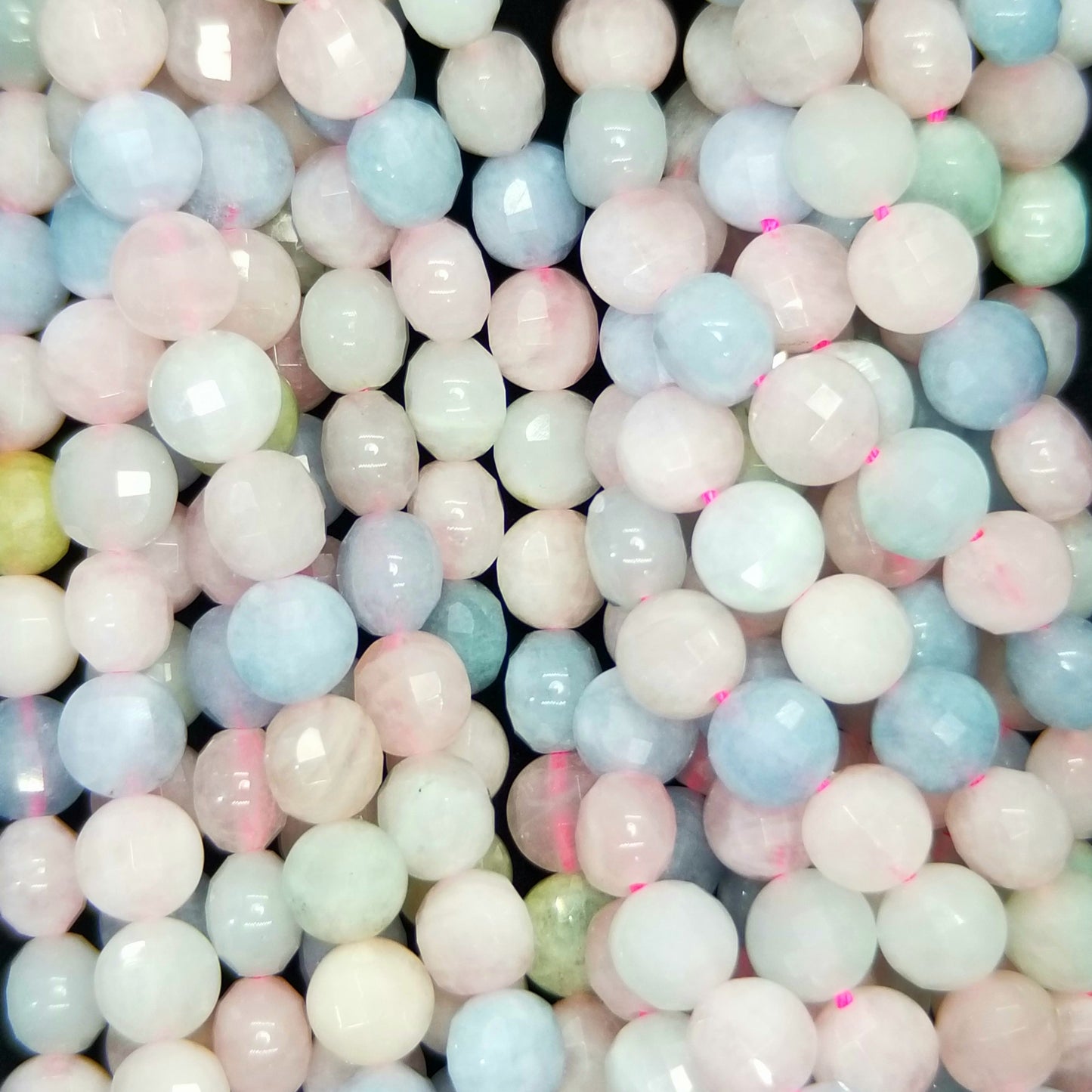 Aquamarine/Morganite Mix(Coin)(Faceted)(8x6mm)(16"Strand)