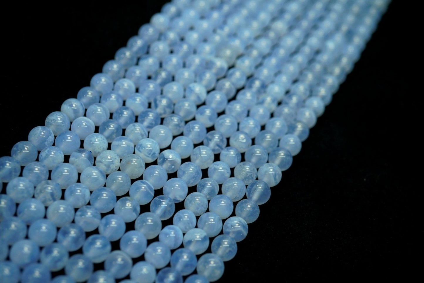 Blue Lace Agate (Round)(Smooth)(16"Strand)