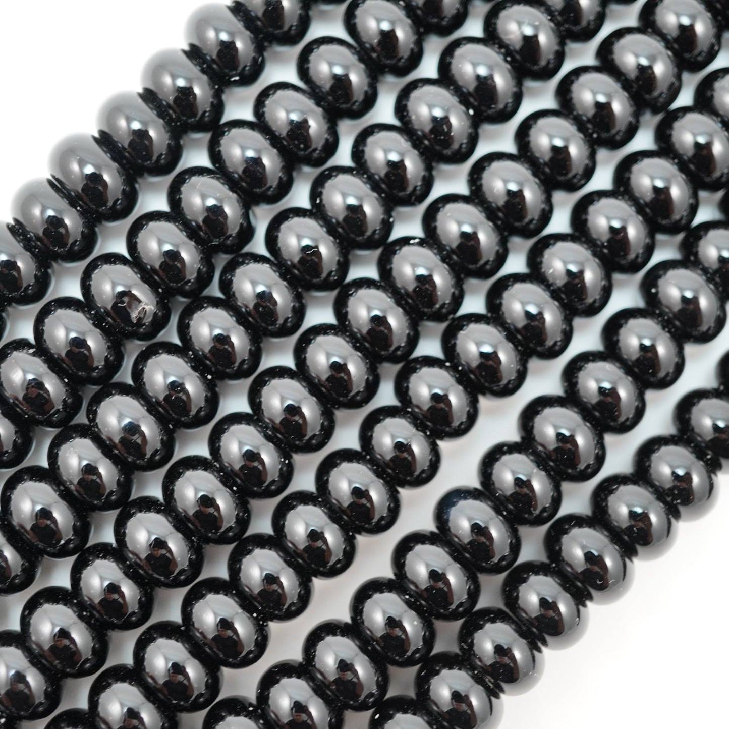 Black Onyx (Rondelle)(Smooth)(6mm)(8mm)(16"Strand)