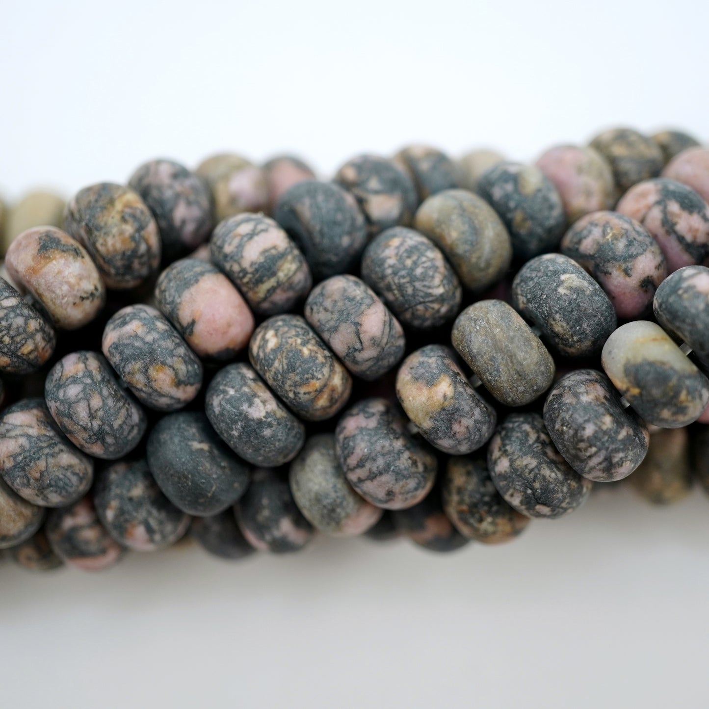 Rhodonite (Rondelle)(Matte)(6mm)(8mm)(10mm)(16"Strand)