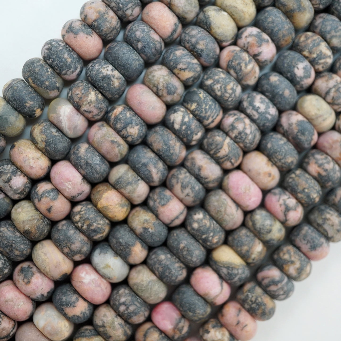 Rhodonite (Rondelle)(Matte)(6mm)(8mm)(10mm)(16"Strand)